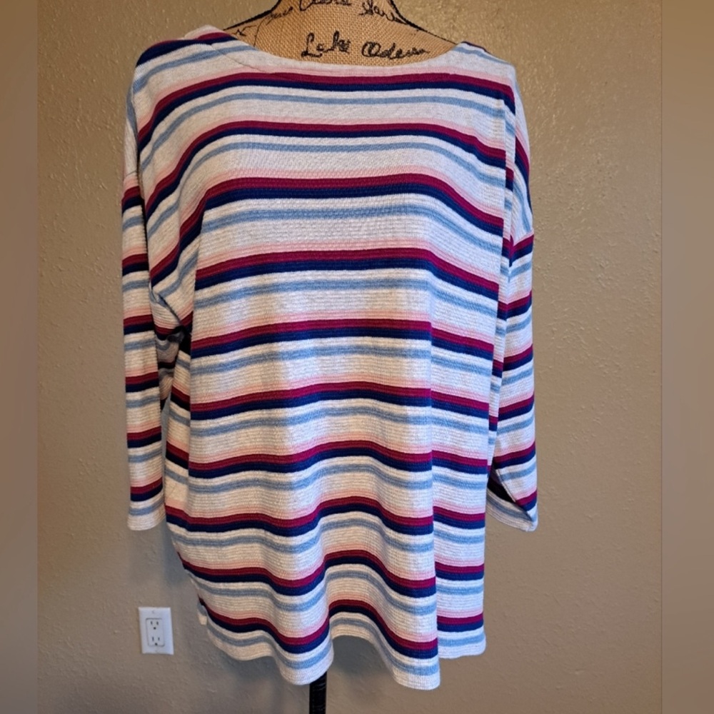 J Jill striped cotton blouse, 3/4 sleeve SZ 2X